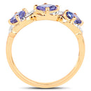 14K Yellow Gold Plated 1.20 Carat Genuine Tanzanite and White Topaz .925 Sterling Silver Ring-5