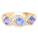 14K Yellow Gold Plated 1.20 Carat Genuine Tanzanite and White Topaz .925 Sterling Silver Ring-6