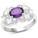 2.75 Carat Genuine Amethyst and White Zircon .925 Sterling Silver Ring-4