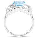 3.20 Carat Genuine Blue Topaz and White Zircon .925 Sterling Silver Ring-5