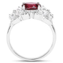 3.16 Carat Genuine Rhodolite and White Zircon .925 Sterling Silver Ring-5