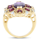 14K Yellow Gold Plated 6.80 Carat Genuine Amethyst, Rhodolite & Blue Topaz .925 Sterling Silver Ring-5