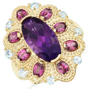 6.80 Carat Genuine Amethyst, Rhodolite and Blue Topaz .925 Sterling Silver Ring-4