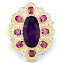 6.80 Carat Genuine Amethyst, Rhodolite and Blue Topaz .925 Sterling Silver Ring-6