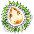 7.02 Carat Genuine Citrine and Chrome Diopside .925 Sterling Silver Ring-5