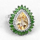 7.02 Carat Genuine Citrine and Chrome Diopside .925 Sterling Silver Ring-9