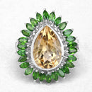 7.02 Carat Genuine Citrine and Chrome Diopside .925 Sterling Silver Ring-12