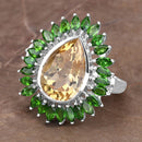 7.02 Carat Genuine Citrine and Chrome Diopside .925 Sterling Silver Ring-13