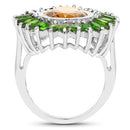 7.02 Carat Genuine Citrine and Chrome Diopside .925 Sterling Silver Ring-6
