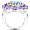 8.86 Carat Genuine London Blue Topaz and Amethyst .925 Sterling Silver Ring-5
