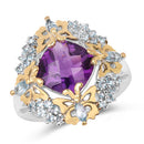 Two Tone Plated 4.45 Carat Genuine Amethyst & Blue Topaz .925 Sterling Silver Ring-4