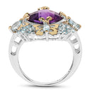 Two Tone Plated 4.45 Carat Genuine Amethyst & Blue Topaz .925 Sterling Silver Ring-5