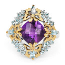 Two Tone Plated 4.45 Carat Genuine Amethyst & Blue Topaz .925 Sterling Silver Ring-6