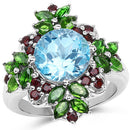 5.76 Carat Genuine Blue Topaz, Chrome Diopside & Garnet .925 Sterling Silver Ring-4