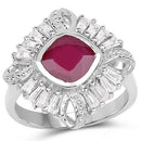 2.66 Carat Glass Filled Ruby and White Topaz .925 Sterling Silver Ring-4