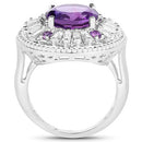 5.58 Carat Genuine Amethyst and White Topaz .925 Sterling Silver Ring-5