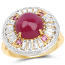 14K Yellow Gold Plated 8.91 Carat Genuine Glass Filled Ruby, Rhodolite & White Topaz .925 Sterling Silver Ring-4
