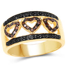 14K Yellow Gold Plated 0.32 Carat Genuine Black Diamond and Red Diamond .925 Sterling Silver Ring-4
