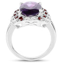 6.40 Carat Genuine Amethyst and Garnet .925 Sterling Silver Ring-5