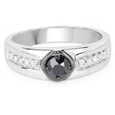 0.65 Carat Genuine Black Diamond and White Diamond .925 Sterling Silver Ring-6