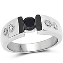0.56 Carat Genuine Black Diamond and White Diamond .925 Sterling Silver Ring-4