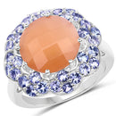 7.20 Carat Genuine Peach Moonstone and Tanzanite .925 Sterling Silver Ring-4