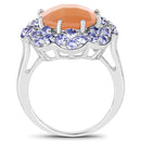 7.20 Carat Genuine Peach Moonstone and Tanzanite .925 Sterling Silver Ring-5