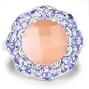 7.20 Carat Genuine Peach Moonstone and Tanzanite .925 Sterling Silver Ring-6