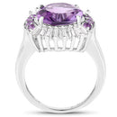 5.20 Carat Genuine Amethyst and White Topaz .925 Sterling Silver Ring-5