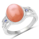 6.54 Carat Genuine Peach Moonstone and Tanzanite .925 Sterling Silver Ring-4
