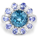 6.19 Carat Genuine London Blue Topaz, Tanzanite & White Topaz .925 Sterling Silver Ring-6