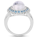 7.21 Carat Genuine White Rainbow Moonstone & Swiss Blue Topaz .925 Sterling Silver Ring-5