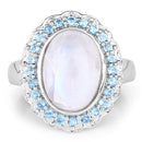 7.21 Carat Genuine White Rainbow Moonstone & Swiss Blue Topaz .925 Sterling Silver Ring-6