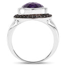 5.35 Carat Genuine Amethyst and Black Spinel .925 Sterling Silver Ring-5