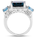 8.17 Carat Genuine London Blue Topaz and Swiss Blue Topaz .925 Sterling Silver Ring-5