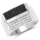 0.64 Carat Genuine Black Diamond and White Diamond .925 Sterling Silver Ring-5