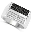 0.64 Carat Genuine Black Diamond and White Diamond .925 Sterling Silver Ring-6