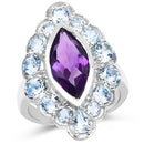 5.30 Carat Genuine Amethyst and Blue Topaz .925 Sterling Silver Ring-4
