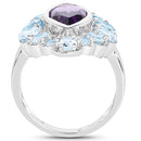 5.30 Carat Genuine Amethyst and Blue Topaz .925 Sterling Silver Ring-5
