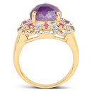 14K Yellow Gold Plated 5.55 Carat Genuine Pink Sapphire & Ruby .925 Sterling Silver Ring-5