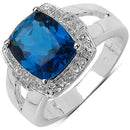 3.64 Carat Genuine London Blue Topaz and White Topaz .925 Sterling Silver Ring-1