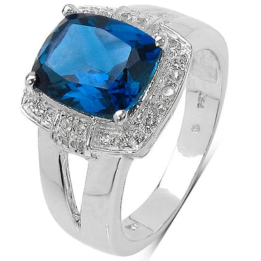 3.64 Carat Genuine London Blue Topaz and White Topaz .925 Sterling Silver Ring - 0