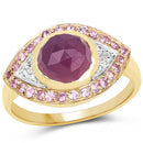 14K Yellow Gold Plated 3.02 Carat Genuine Pink Sapphire and White Topaz .925 Sterling Silver Ring-4