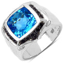 5.08 Carat Genuine Swiss Blue Topaz and Black Spinel .925 Sterling Silver Ring-2
