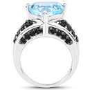5.49 Carat Genuine Blue Topaz and Black Spinel .925 Sterling Silver Ring-5