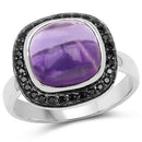 5.25 Carat Genuine Amethyst & Black Spinel .925 Sterling Silver Ring-4
