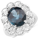 5.11 Carat Genuine London Blue Topaz and White Diamond .925 Sterling Silver Ring-4