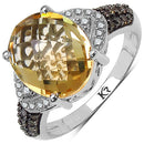 4.69 Carat Genuine Citrine, Champagne Diamond & White Diamond .925 Sterling Silver Ring-4
