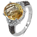4.69 Carat Genuine Citrine, Champagne Diamond & White Diamond .925 Sterling Silver Ring-5