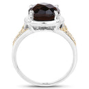 3.28 Carat Genuine Smoky Quartz, Yellow Diamond & White Diamond .925 Sterling Silver Ring-5